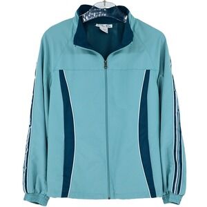 Fu-Da Vintage Women's L Teal Windbreaker Jacket Grosgrain Ribbon Athleisure Chic
